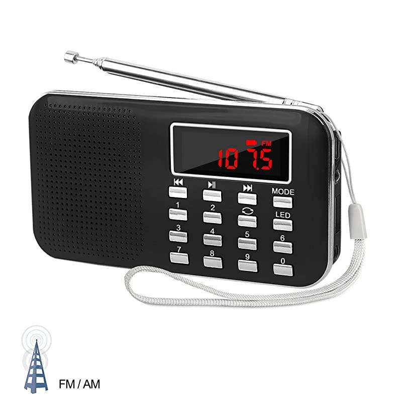 Mini Digital AM FM Radio Media Speaker MP3 Music Player Support TF CardUSB Disk with LED Screen Display and Emergency Flashlight Function BlackUpgraded Version