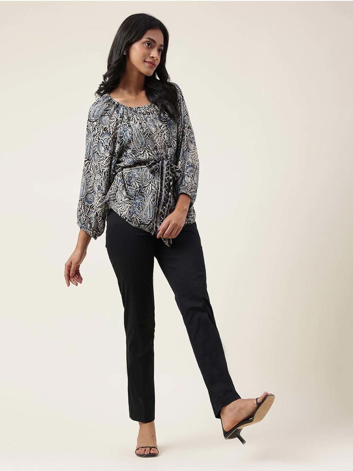 Fabindia Blue & Black Printed Top