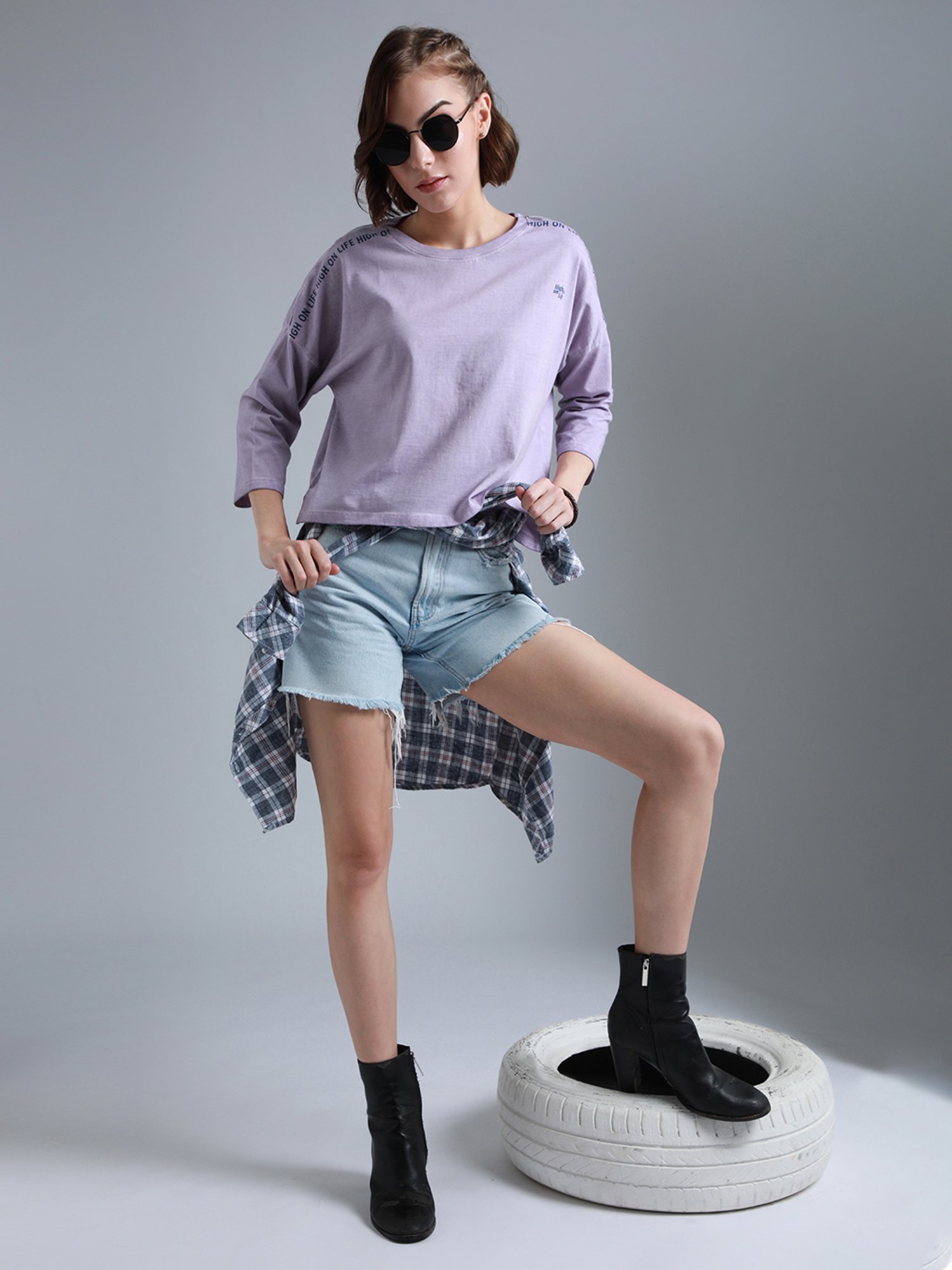 High Star Lavender Cotton Graphic Print T-Shirt