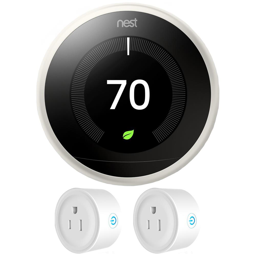 Nest Learning Thermostat (3rd Generation, White) w/ 2 Pack Smart Plug