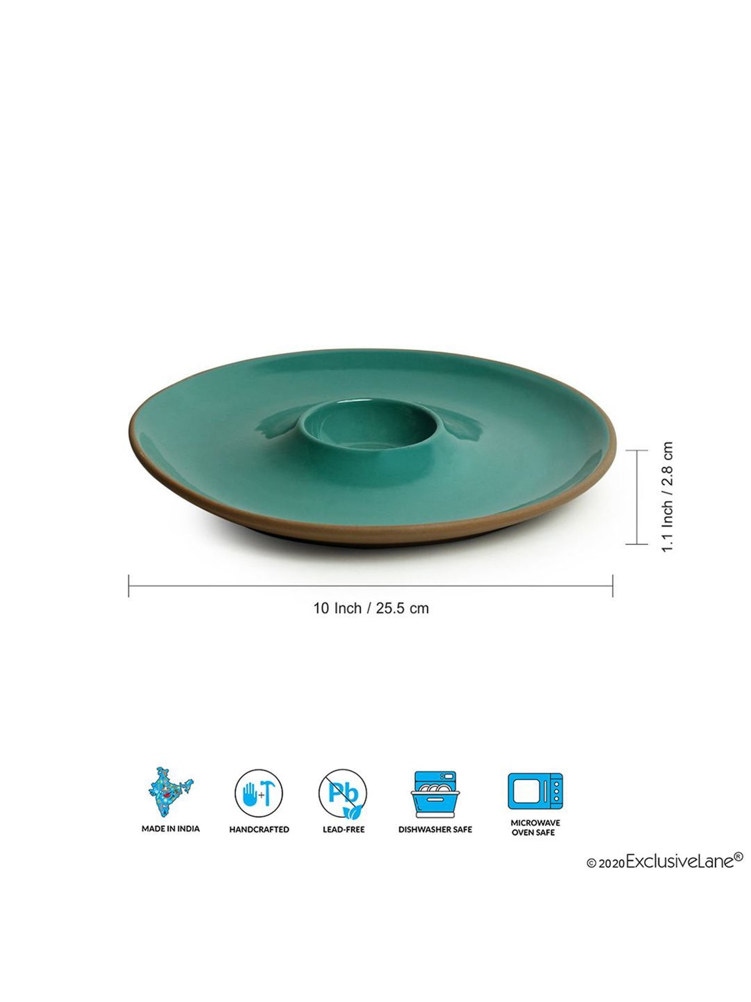 ExclusiveLane 'Earthen Turquoise' Hand Glazed Chip-N-Dip Serving Platter In Ceramic (Microwave Safe)