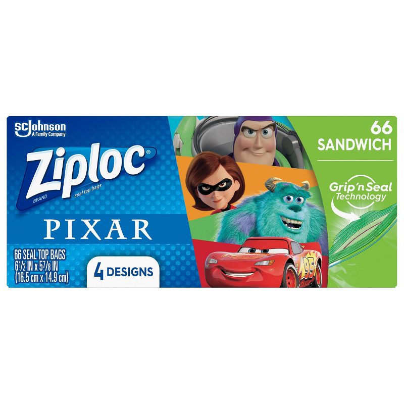 Ziploc Brand Sandwich Bags featuring Disney and Pixar Designs - 66ct