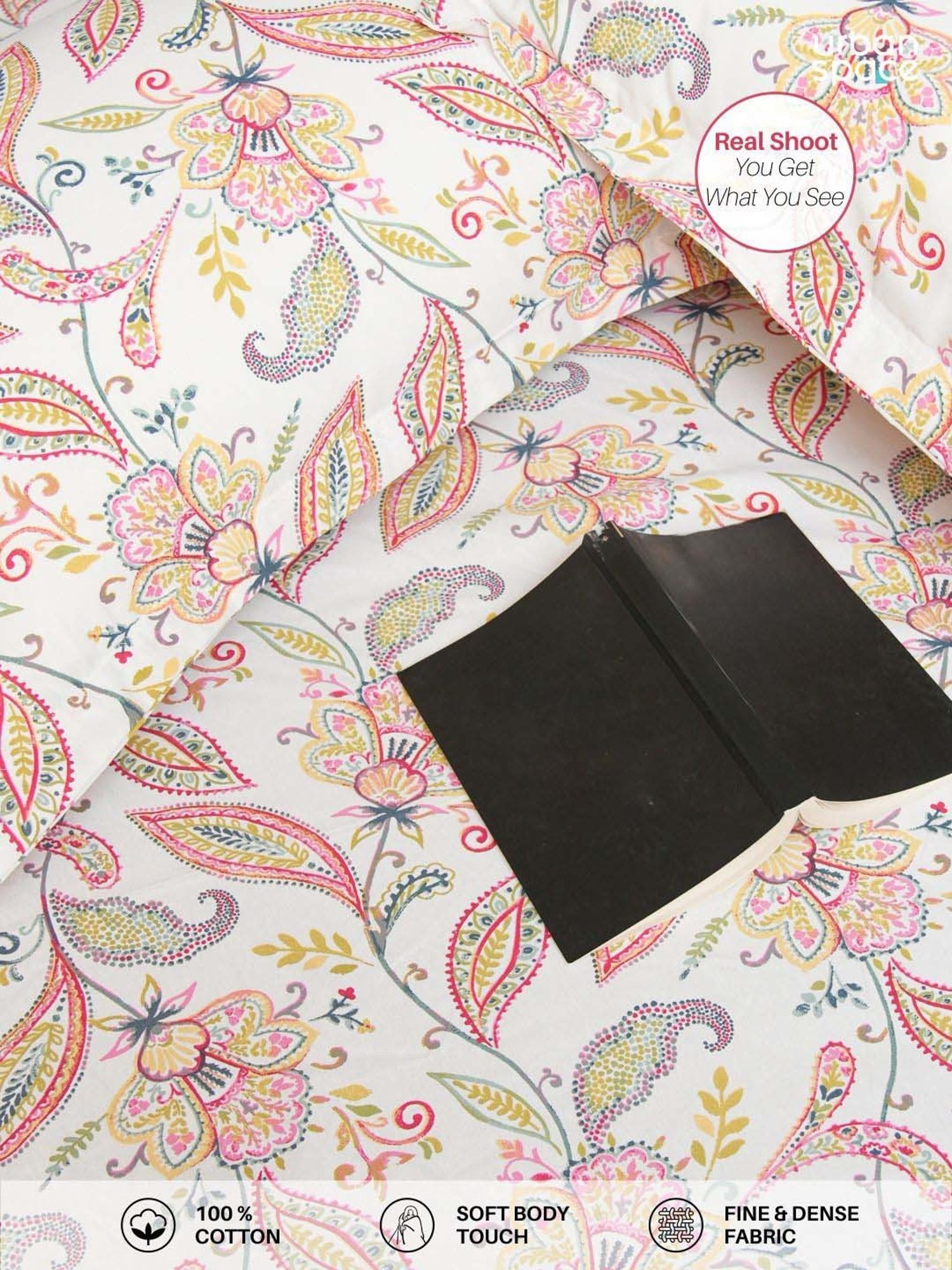 Urban Space Pink Cotton 200 TC Iris King Fitted Bedsheet with 2 Pillow Covers