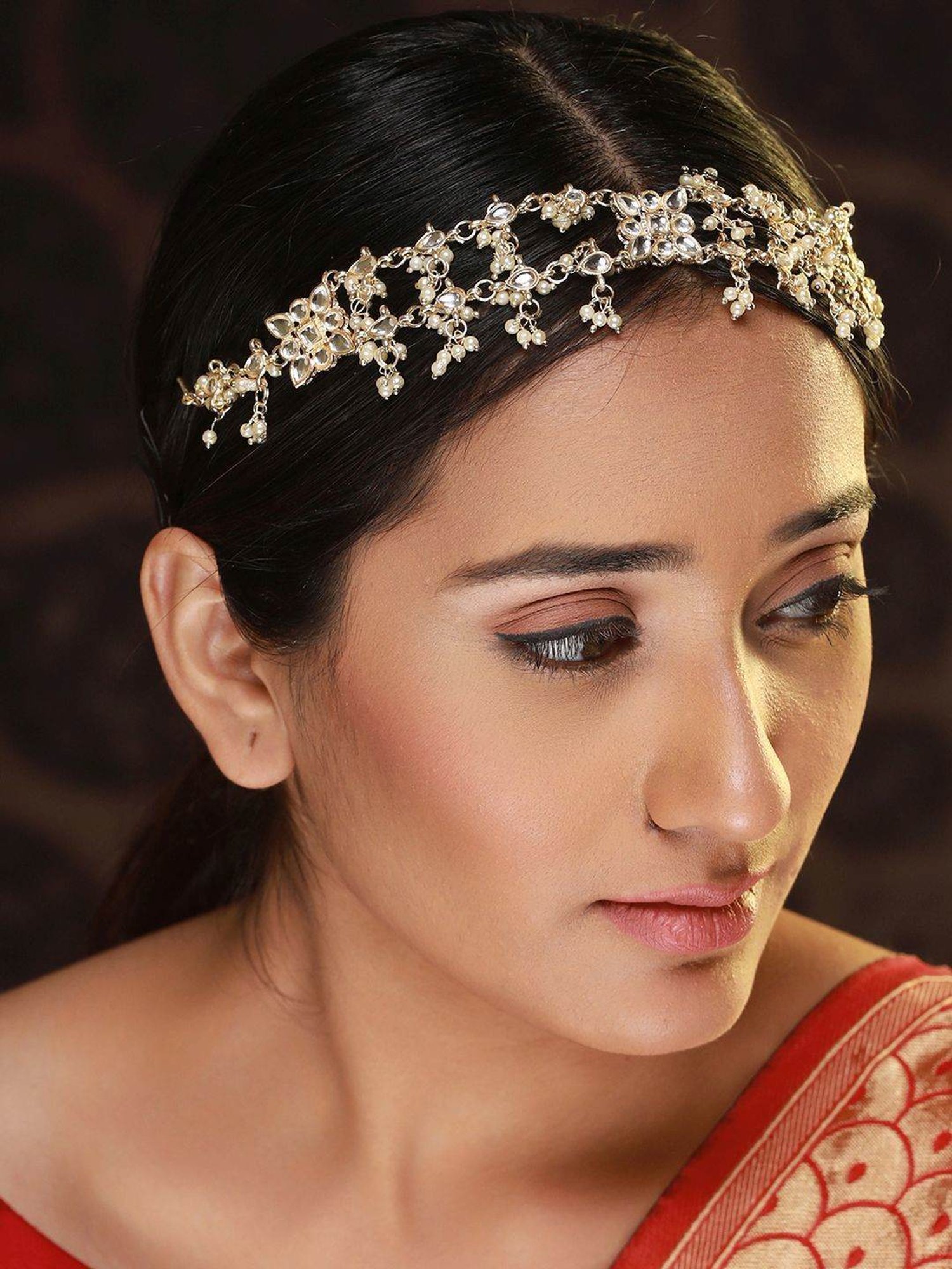 Priyaasi Floral Pearl White Matha Patti