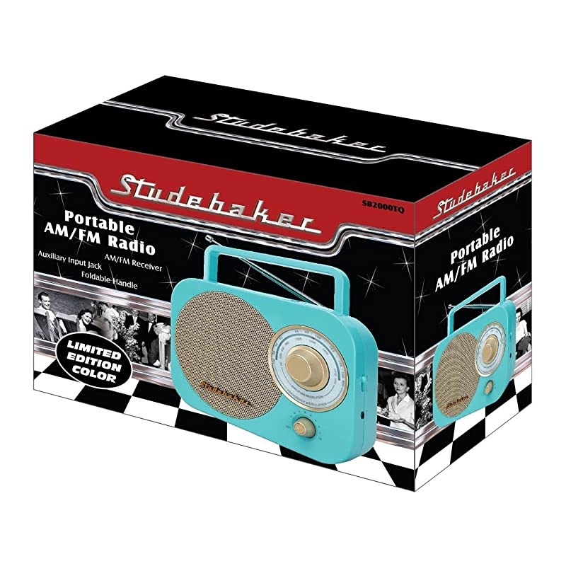 SB2000TG TurquoiseGold Retro Classic Portable AMFM Radio with Aux Input Limited Edition