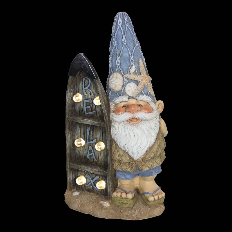 15.59" Resin Solar Surfing Sol Beach Gnome - Exhart