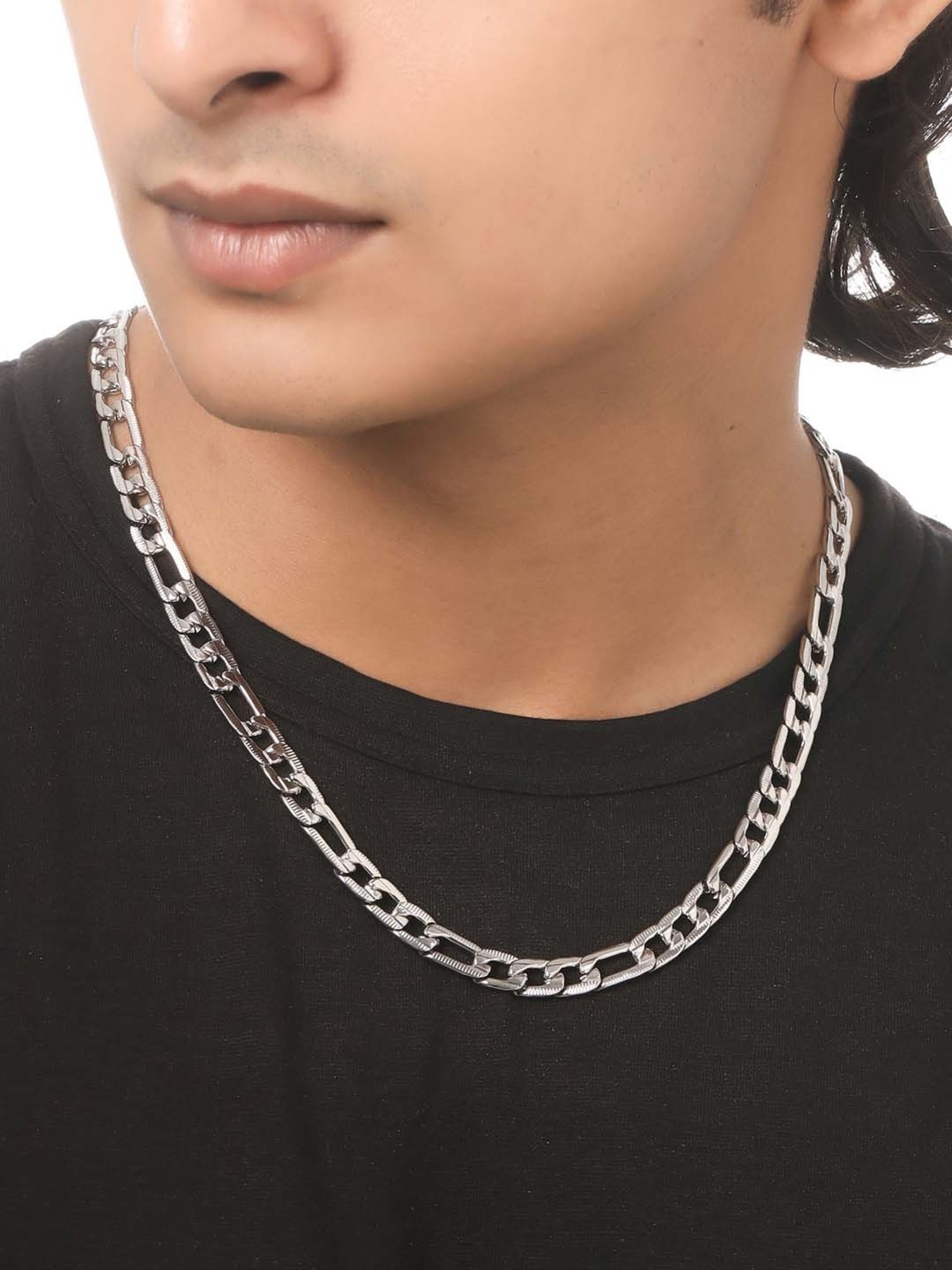 NVR Rhodium-Plated Stainless Steel Bohemian Chain for Men