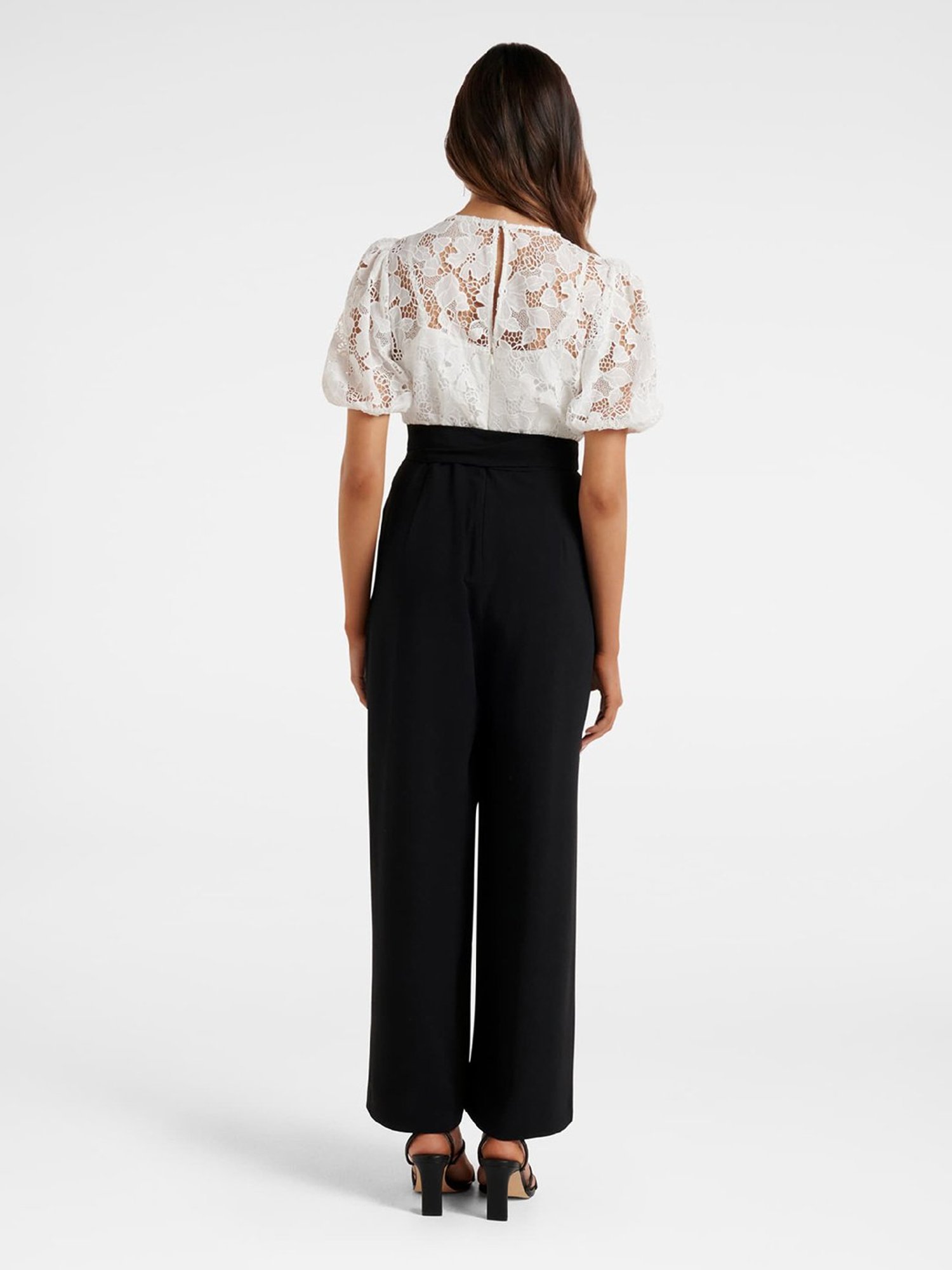 Forever New White & Black Lace Jumpsuit