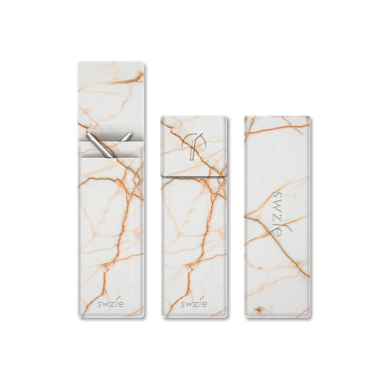 SWZLE Pack of 2 Reusable Stainless Steel Drinking Straws with Cleaning Brush and Case - Spanish Gold