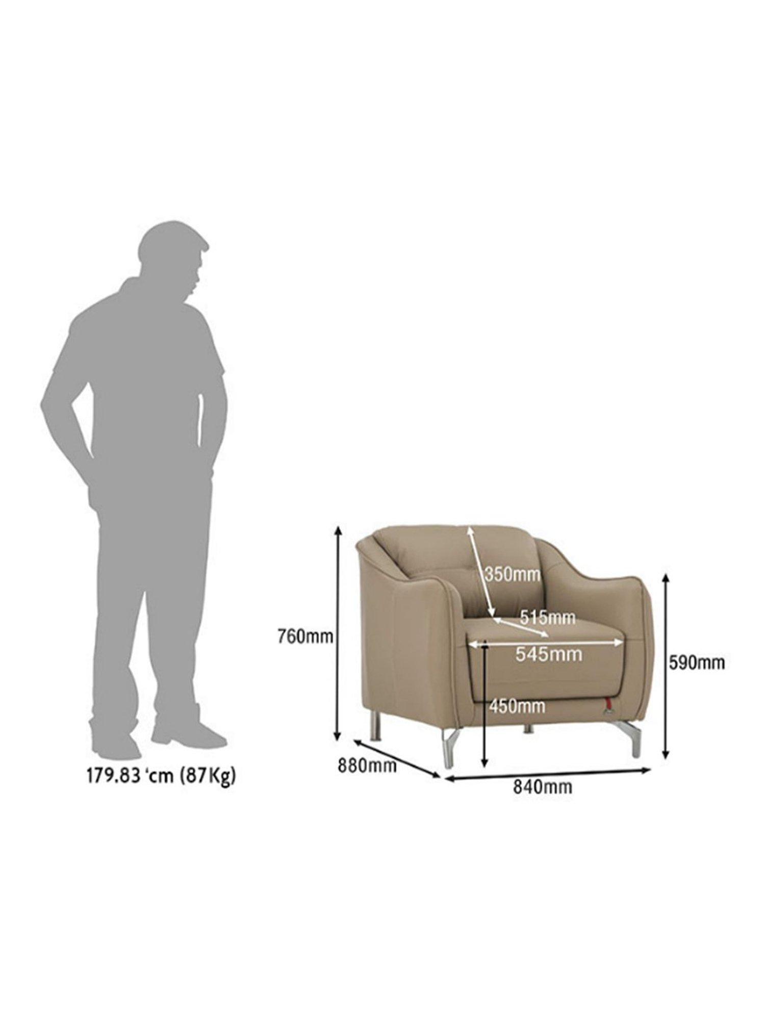 Durian Skyler Mushroom Brown Leather 1 Seater Sofa