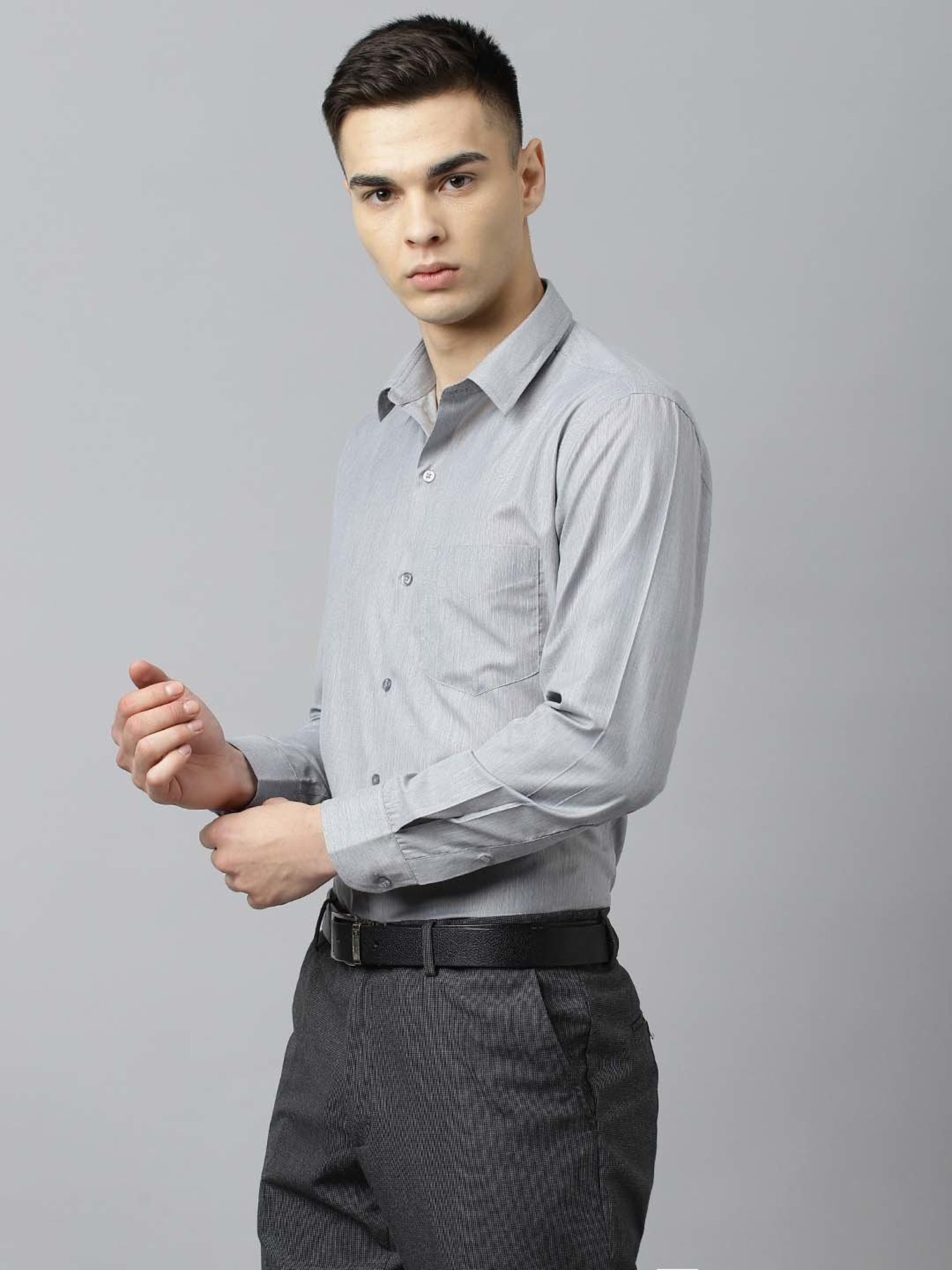English Navy Grey Slim Fit Shirt