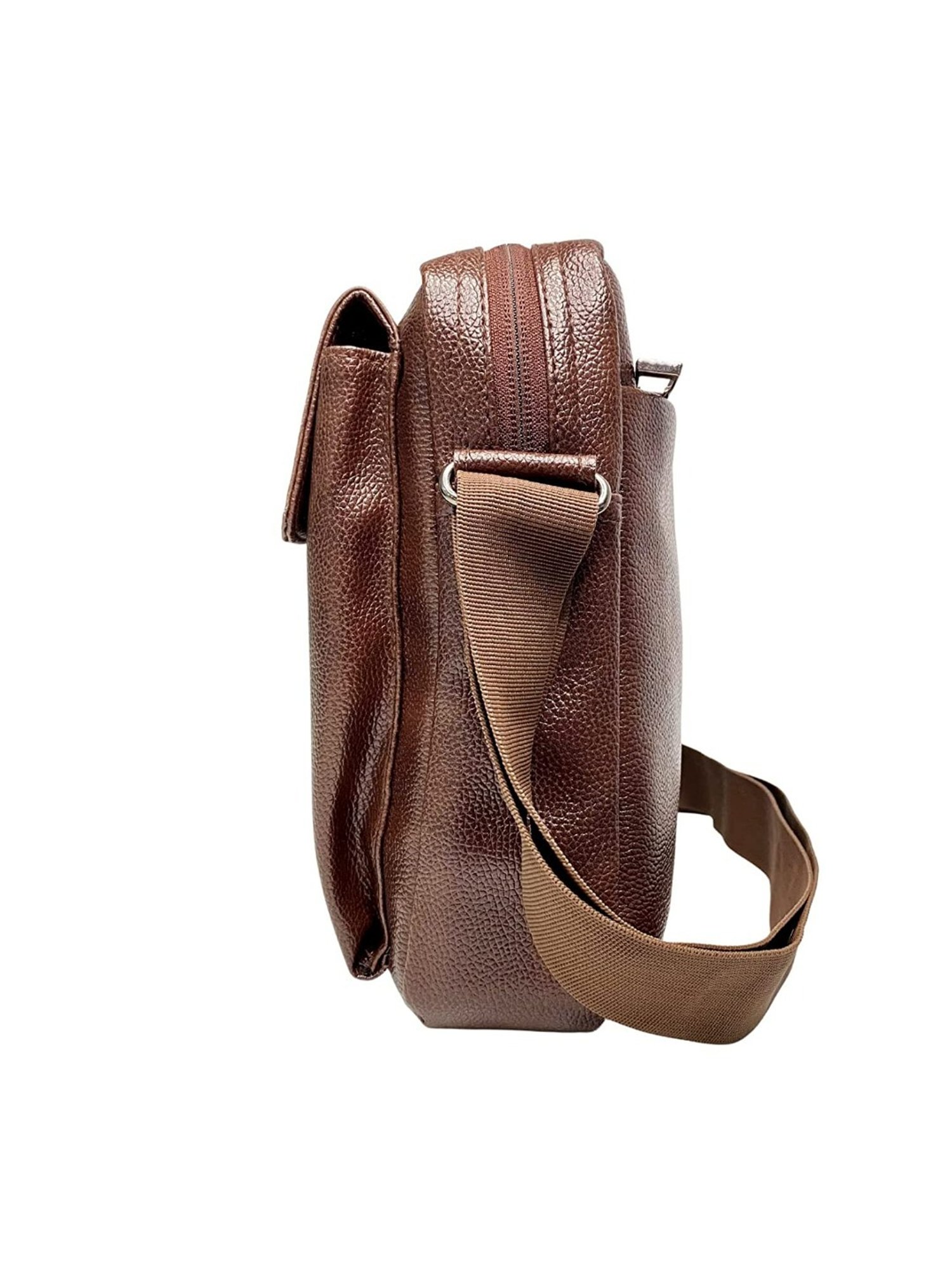 Harissons Brown Textured Small Leather Cross Body Bag