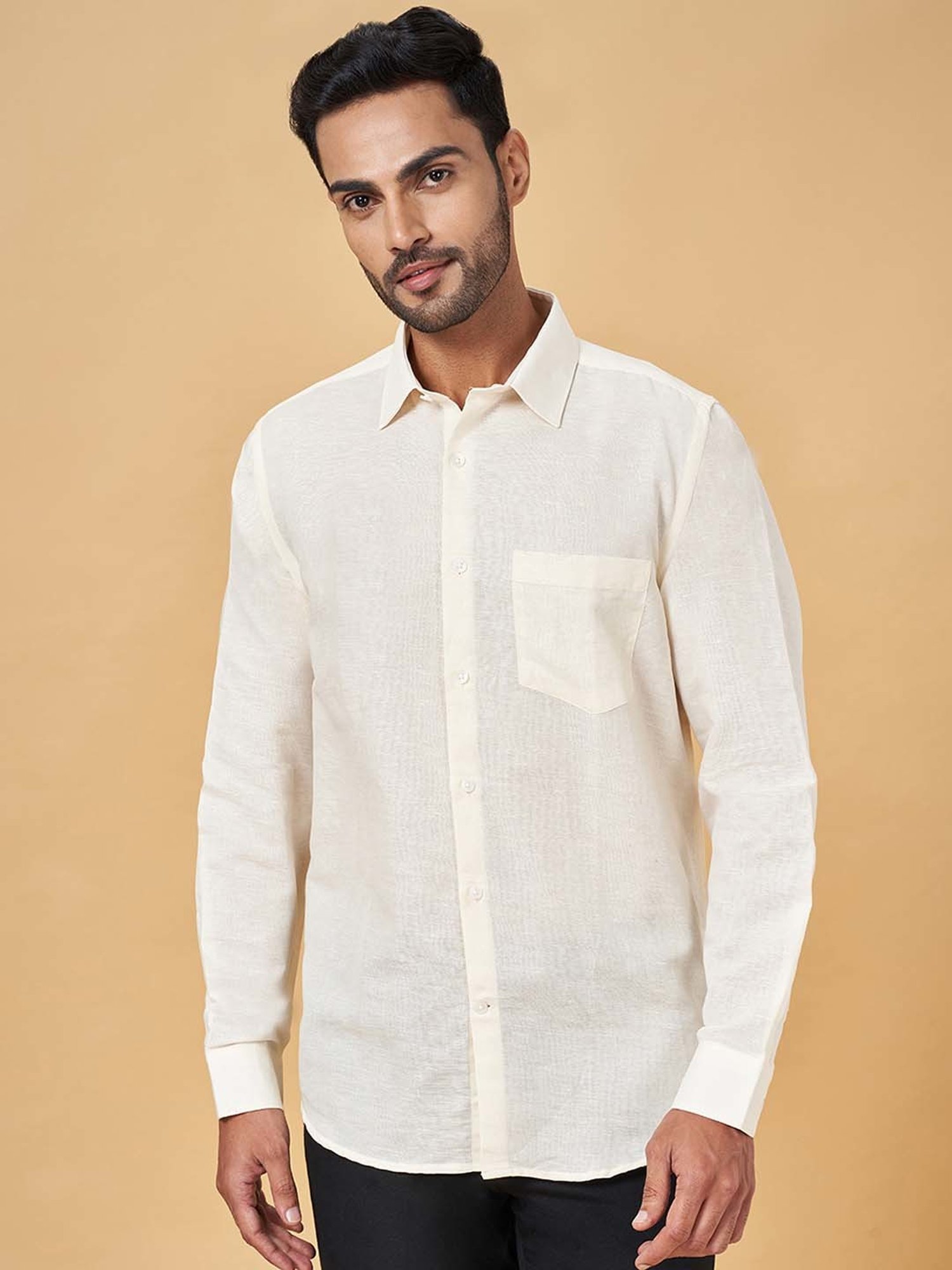 Peregrine by Pantaloons Light Yellow Regular Fit Shirt