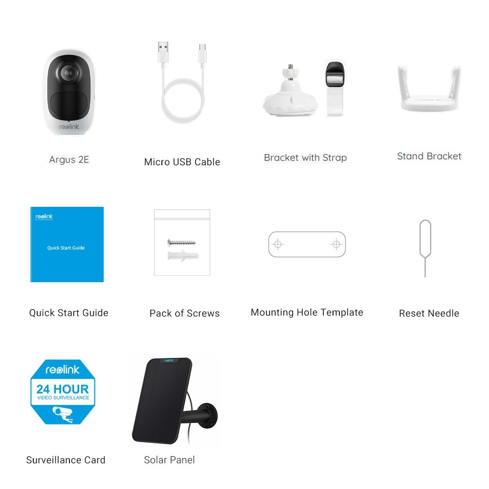 Reolink Outdoor Rechargeable Battery Security Camera Wireless 1080P HD Night Vision PIR Motion Detection 2-Way Audio, Support Google Assistant & Alexa, Cloud Storage, Argus 2E + White Solar