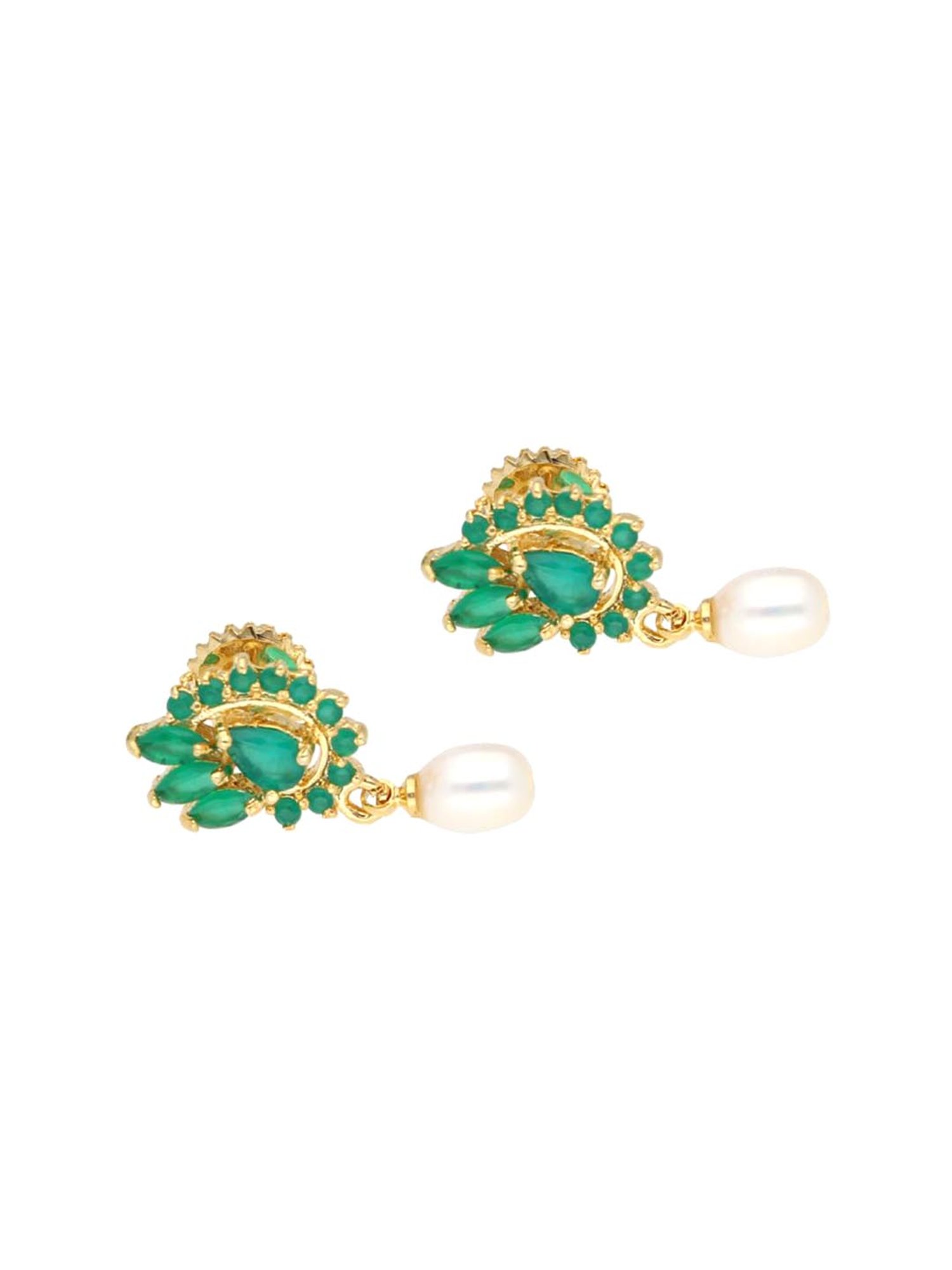Sri Jagdamba Pearls Kiara Green & Pearl White Alloy Drop Earrings