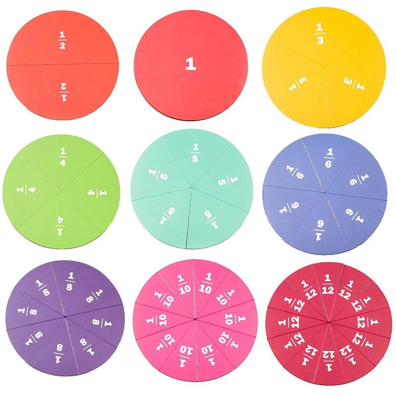 9-Pack Magnetic Fraction Circles Manipulatives Set, Early Math Education for Kids, Teaching Aids for Classroom