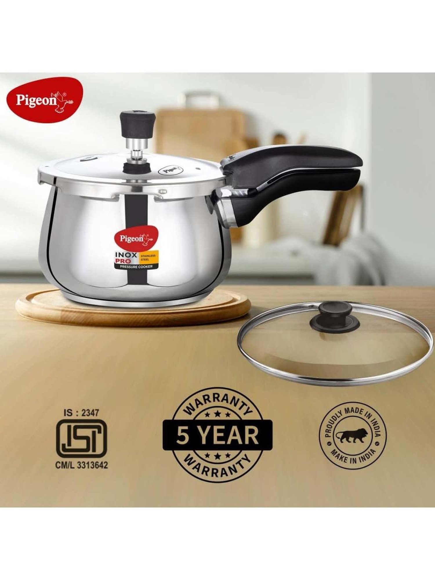 Pigeon Silver Stainless Steel Induction Inox Pro Pressure Cooker (3 L)