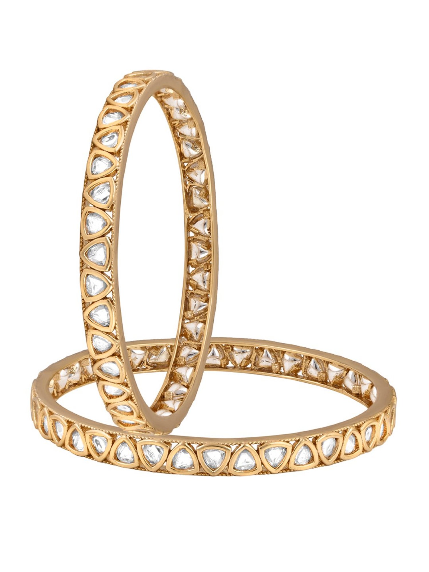 Curio Cottage Meira Uncut Stones Kundan Bangles for Women - Set of 2