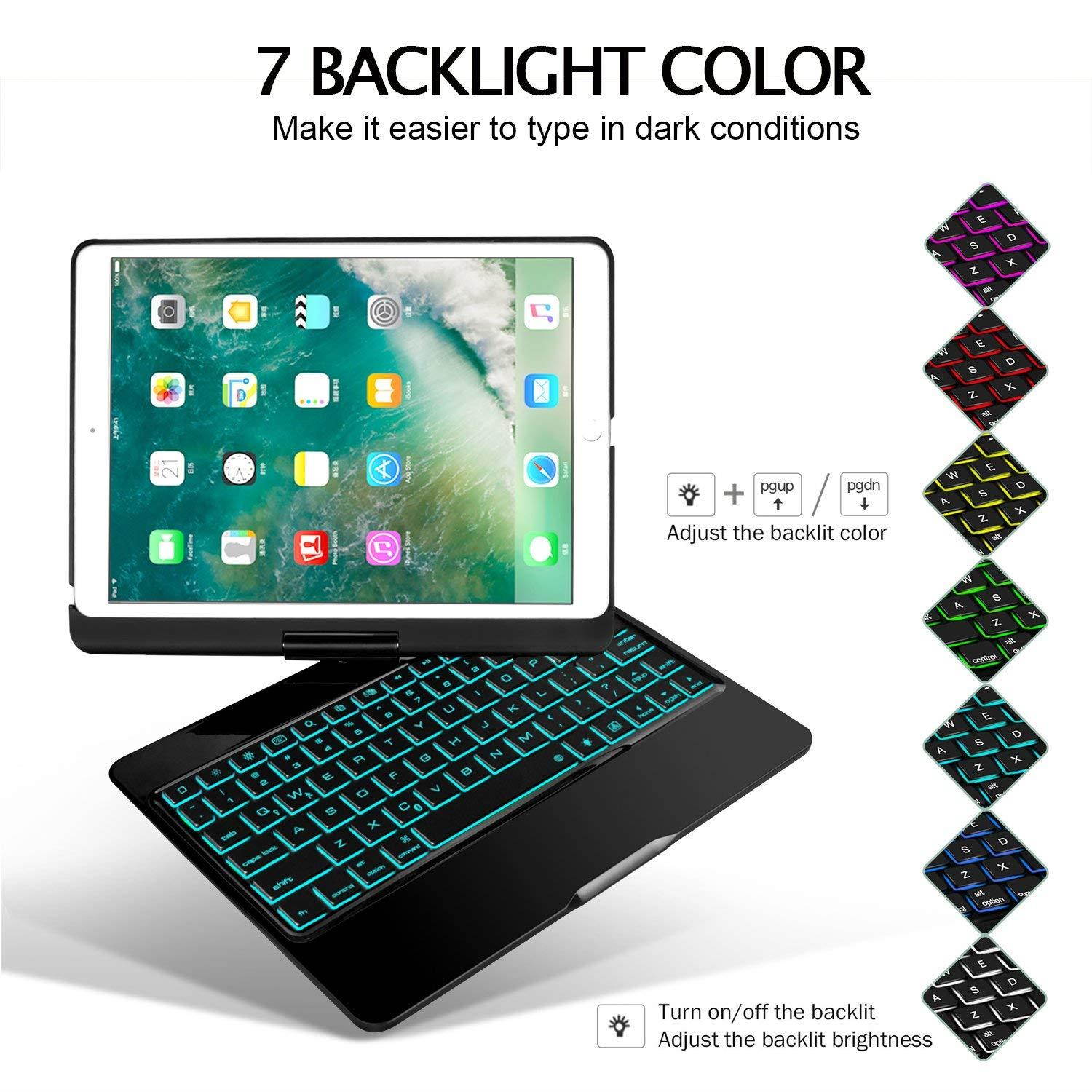Earto iPad Pro 10.5 Keyboard Case Compatible iPad Pro 10.5(A1701/A1709), 360 Rotatable Wireless Backlit Keyboard Case/Aluminium Alloy Slim Case/Smart Auto Sleep-Wake Case (Black)