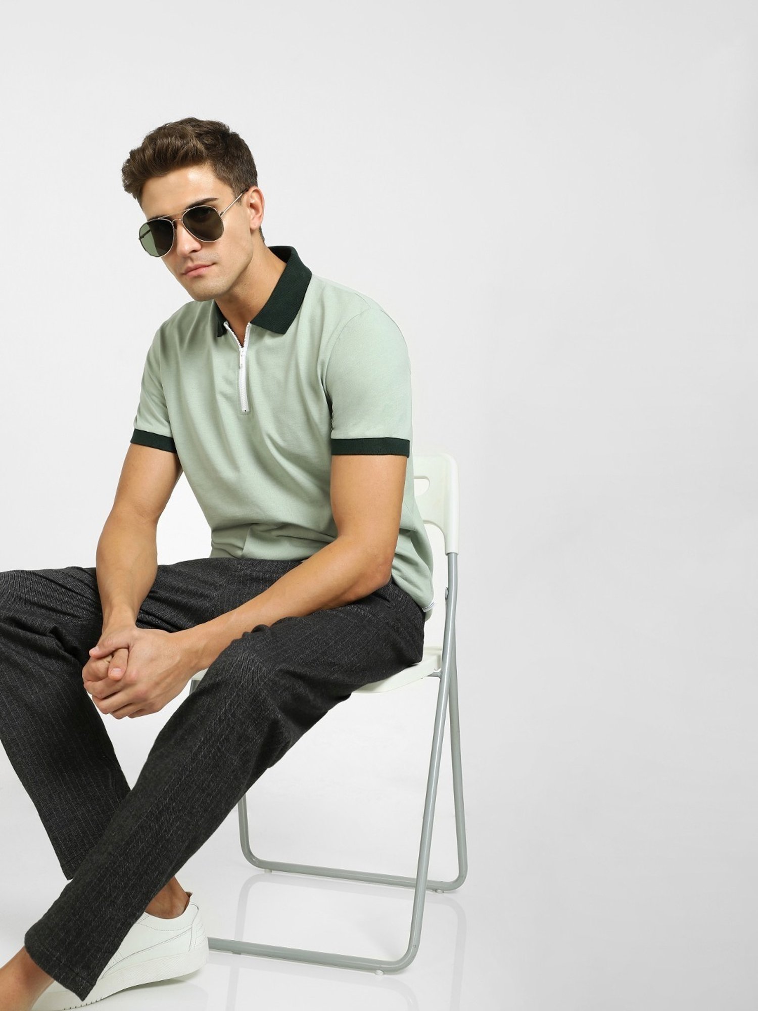 SELECTED HOMME Green Cotton Regular Fit Polo T-Shirt