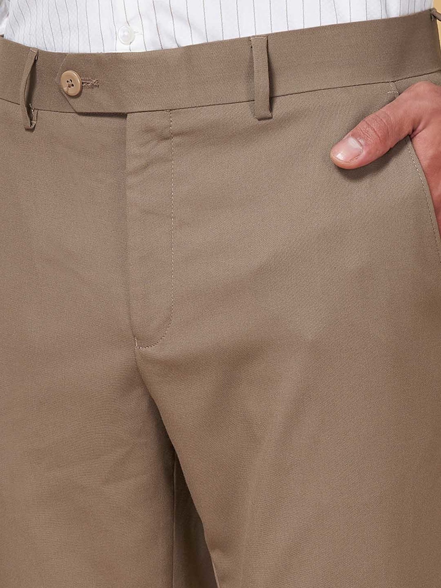 Byford by Pantaloons Tan Slim Fit Flat Front Trousers