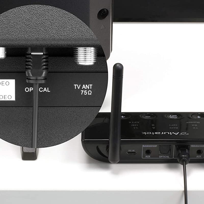 Bluetooth Wireless TV Streaming Kit with Bluetooth 5 Long Range Up to 100 No Delay aptX Optical Aux RCA Includes Headphone and TransmitterReceiver Adapter PC Laptop Mac ABCTVKIT