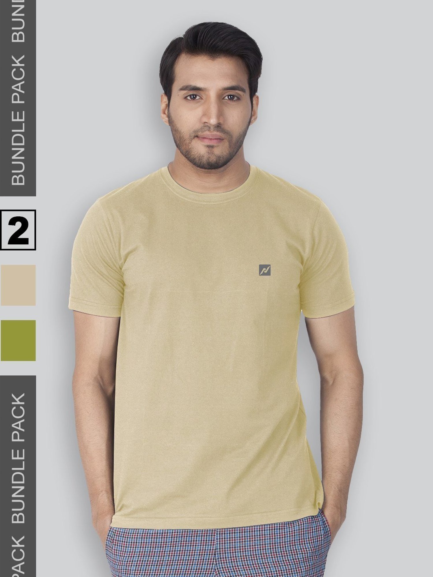 Lux Nitro Beige & Olive Green Regular Fit T-Shirt Pack of - 2