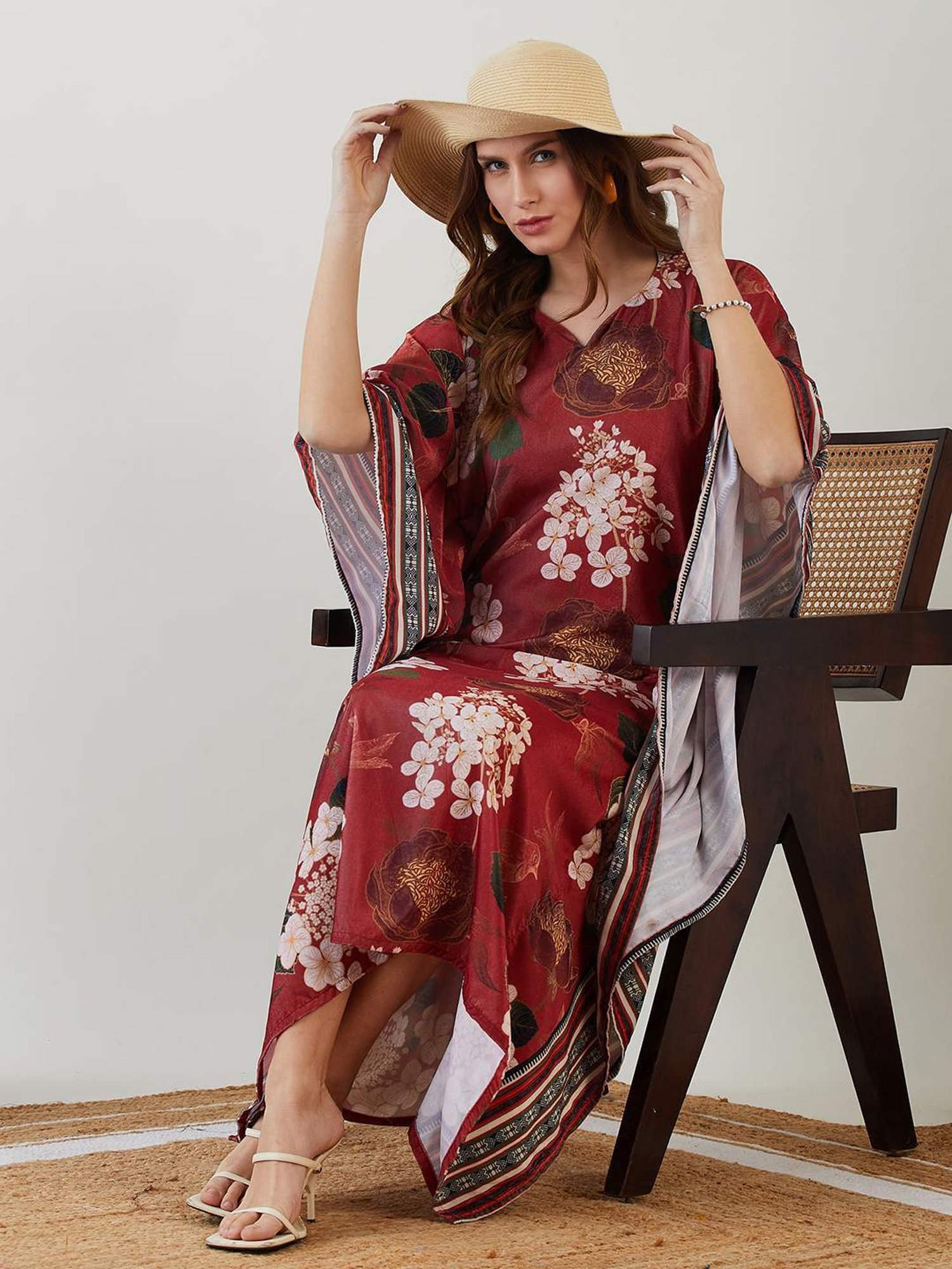 The Kaftan Company Maroon Printed Maxi Kaftan