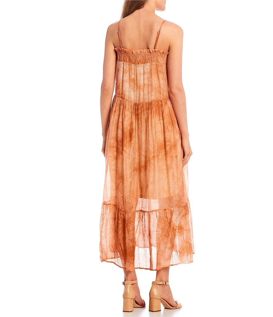 Blu Pepper Tie-Dye Smocked Neck Tiered Maxi Dress