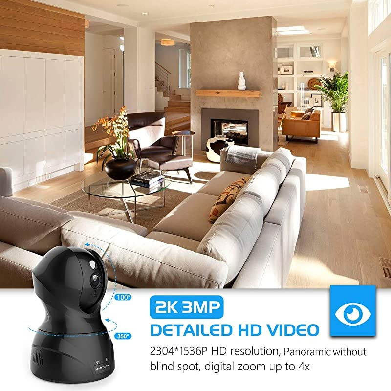 Security Camera Pet WiFi Camera -  1536P Indoor Wireless IP Camera Full HD 3MP Home Video Surveillance System with IR Night Vision, Motion Detection and Two-Way Audio - Cloud Storage