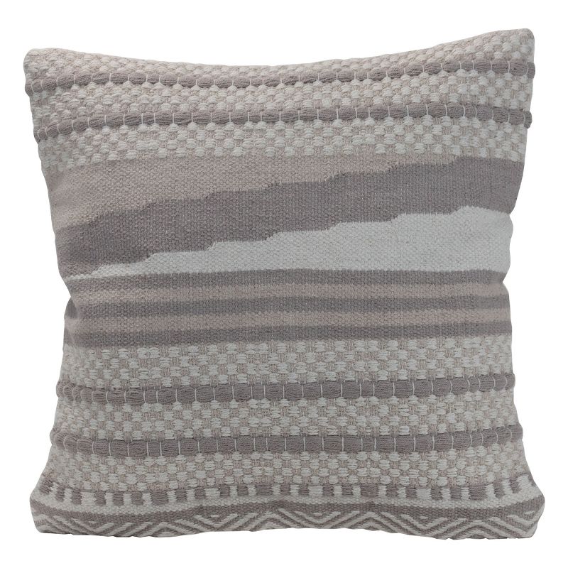 Gray Check and Striped Pattern Hand Woven 20x20" Decorative Cotton Throw Pillow - Foreside Home & Garden