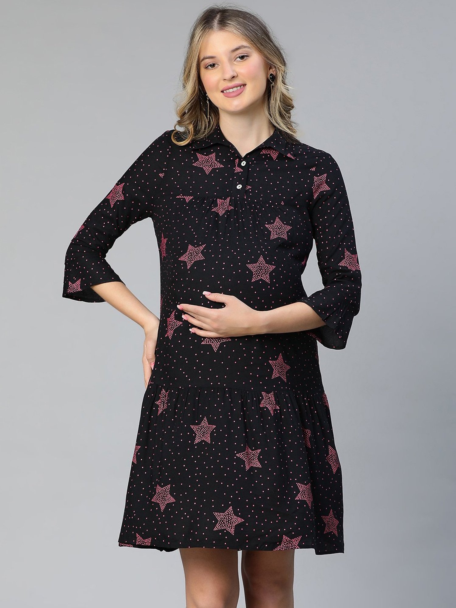 Oxolloxo Black Printed Maternity Dress