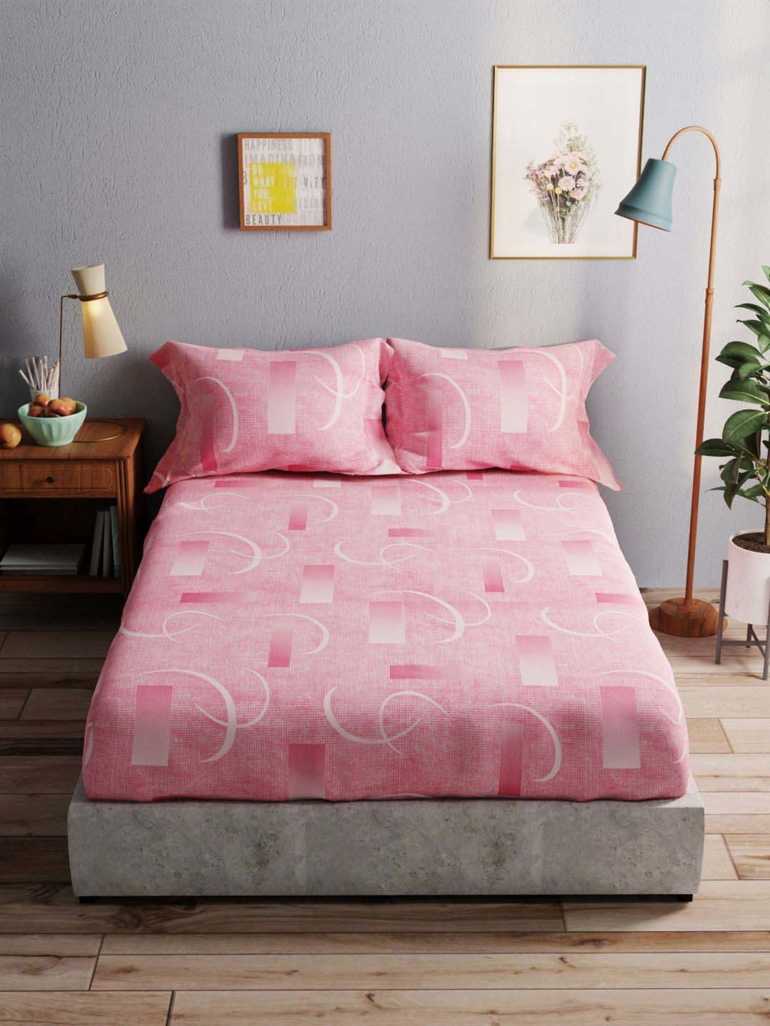 Bianca Amolina Pink 135 TC Cotton Double Bedsheet with 2 Pillow Covers
