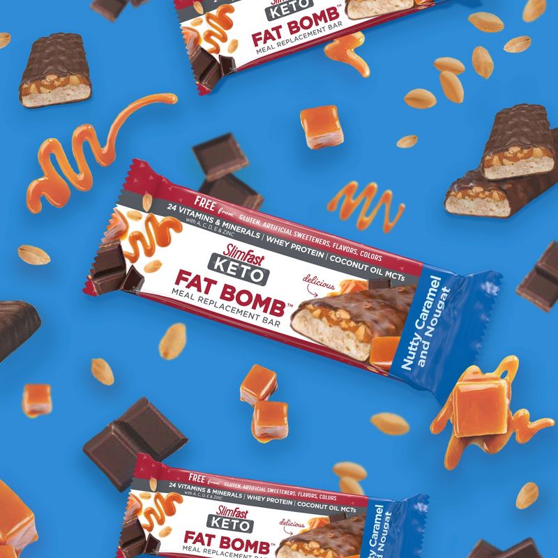 SlimFast Keto Fat Bomb Meal Replacement Bar - Nutty Caramel and Nougat Bar - 5ct