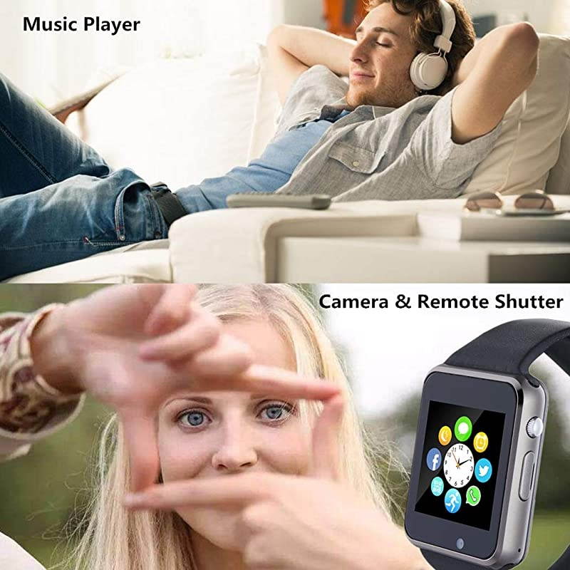 Smart Watch Smartwatch Phone with SD Card Pedometer Call Text Notification SIM Card Slot Music Player Camera Compatible for Android Samsung Huawei and iPhone Partial Functions for Men Women