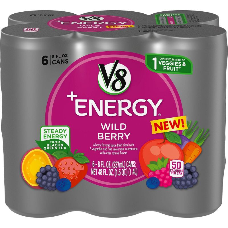 V8 +Energy Wild Berry Juice Drink - 6pk/8 fl oz Cans