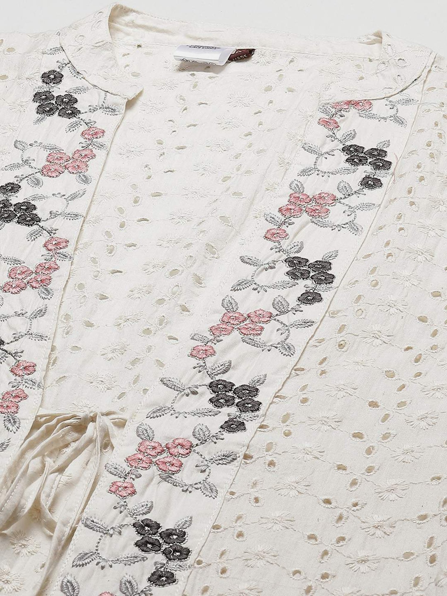 Aarika White Cotton Embroidered Shrug