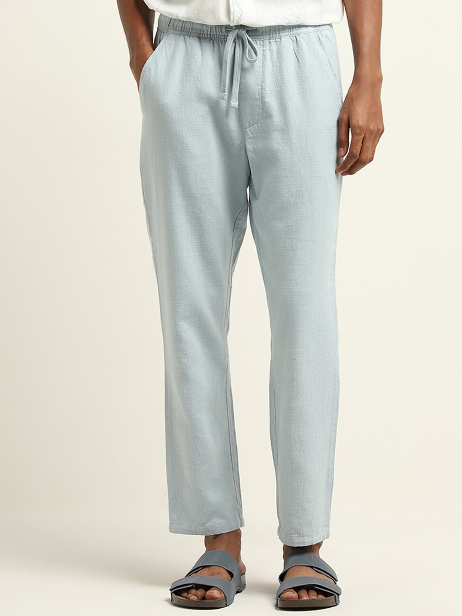 ETA by Westside Light Blue Relaxed-Fit Mid-Rise Cotton Chinos