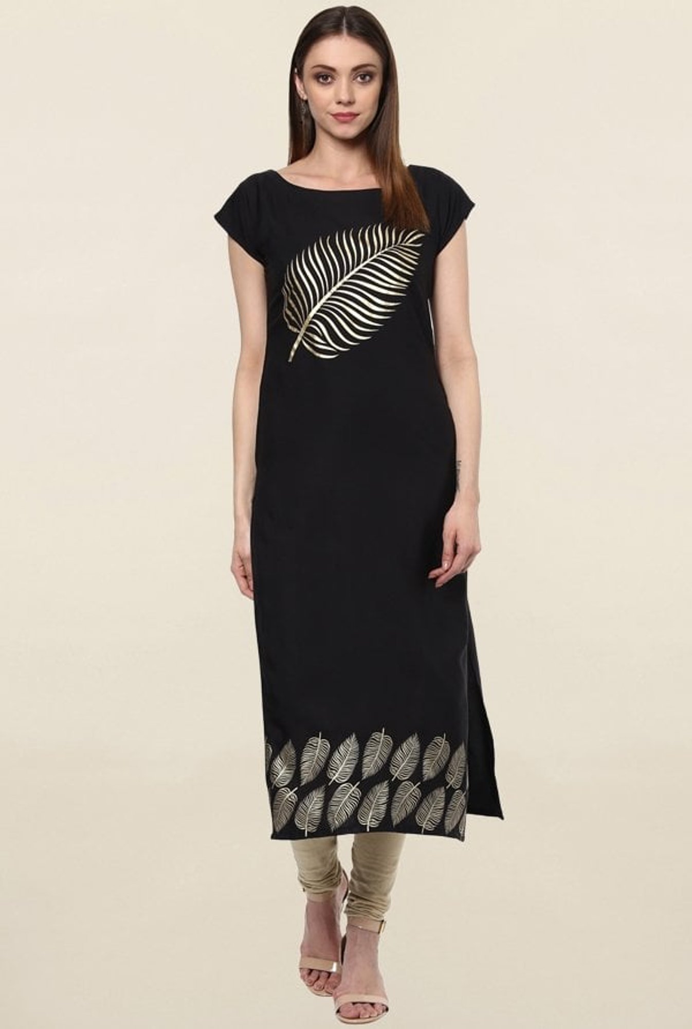 Ziyaa Black Printed Crepe Kurta