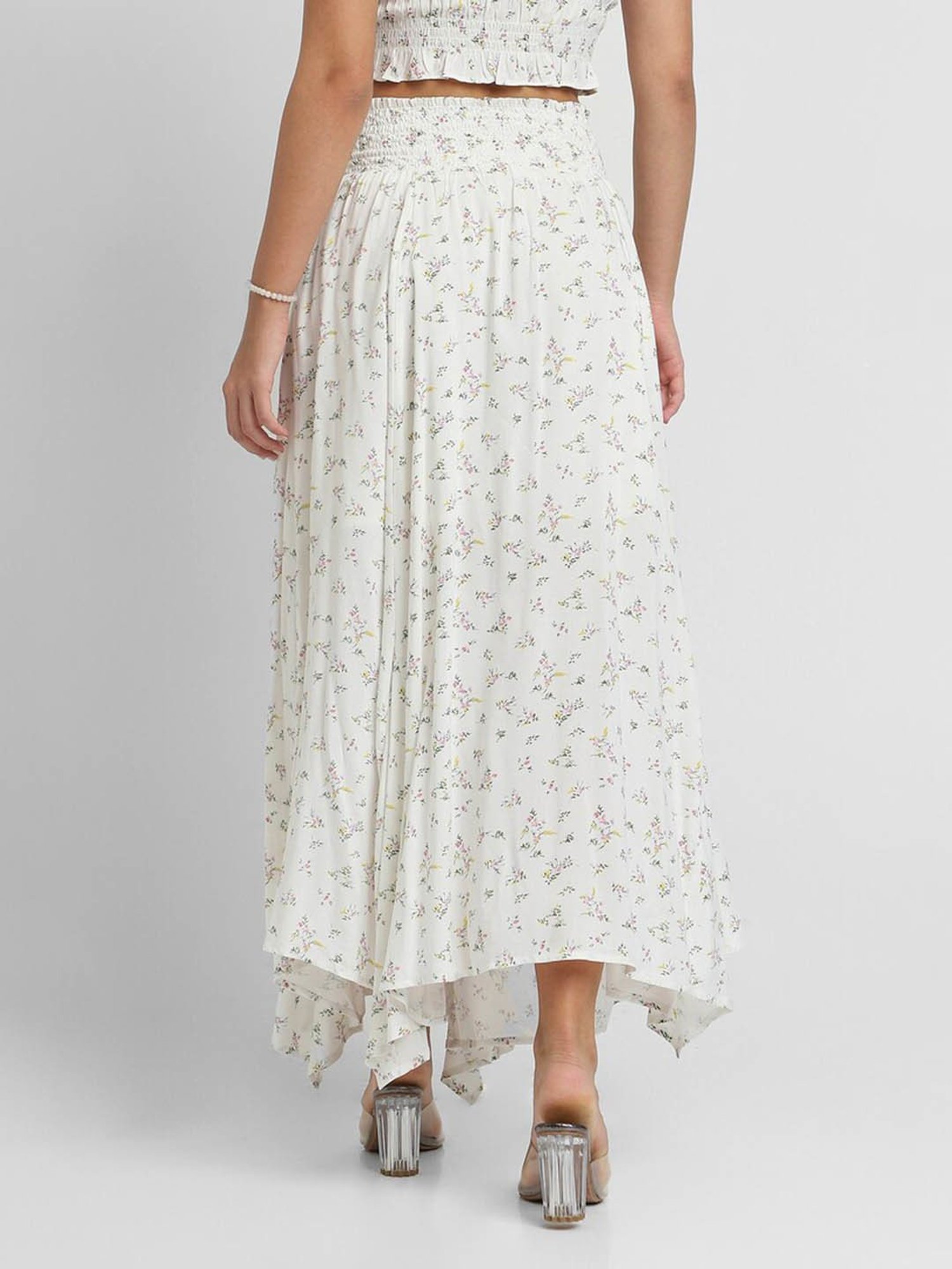 Belle Fille Sky Blue & Beige Printed Skirt