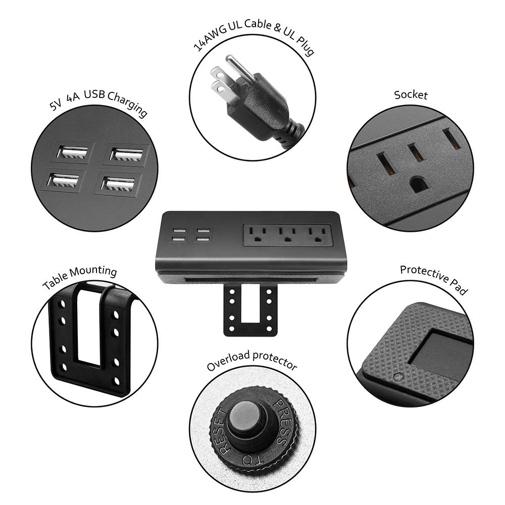 Desk edge mount power outlets with USB charge ports(1Pack)