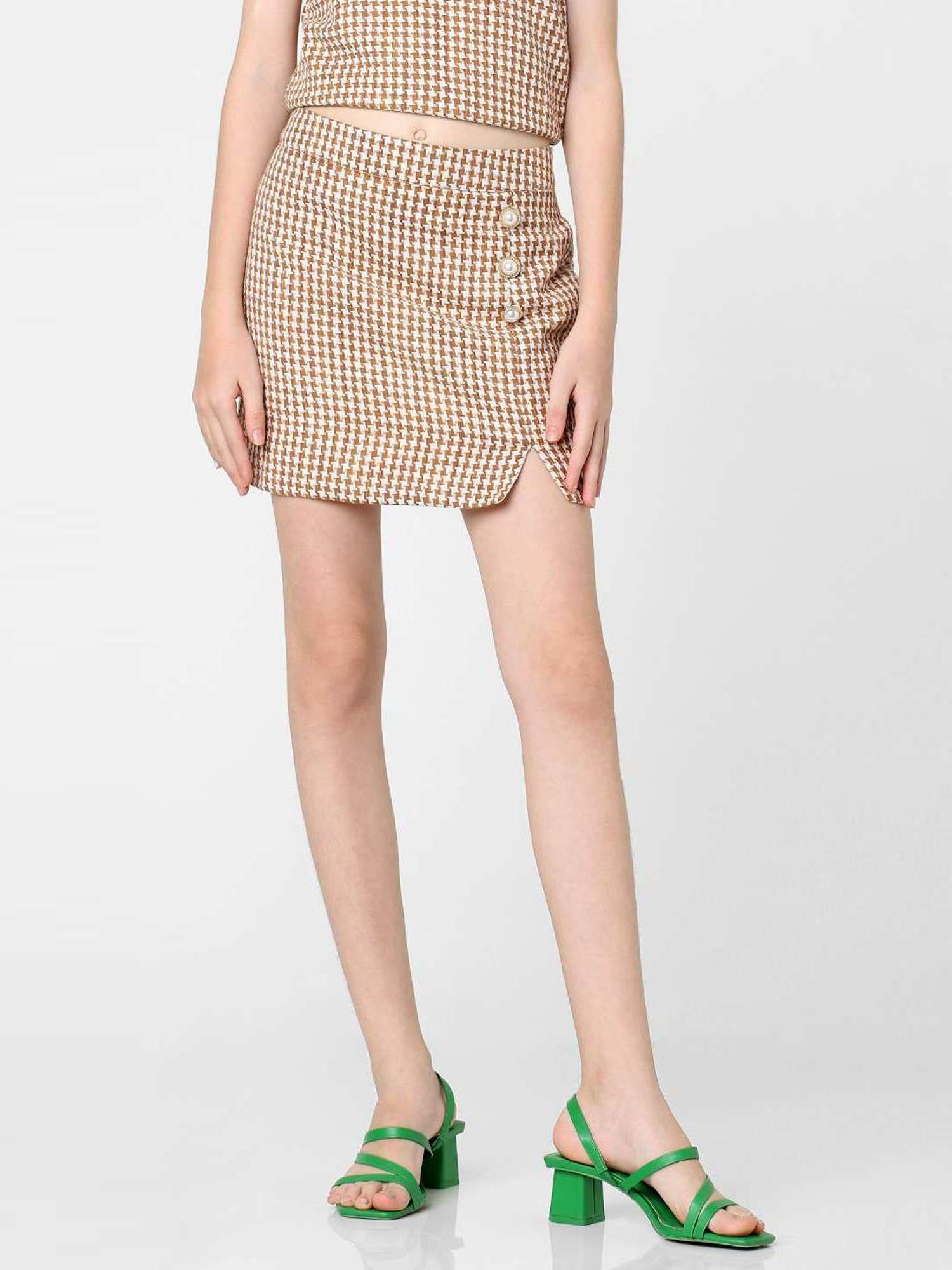 KIDS ONLY Beige Cotton Chequered Skirt