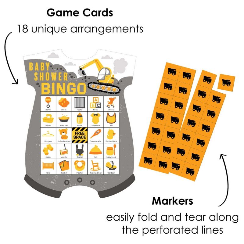 Big Dot of Happiness Dig It - Construction Party Zone - Picture Bingo Cards and Markers - Baby Shower Shaped Bingo Game - Set of 18