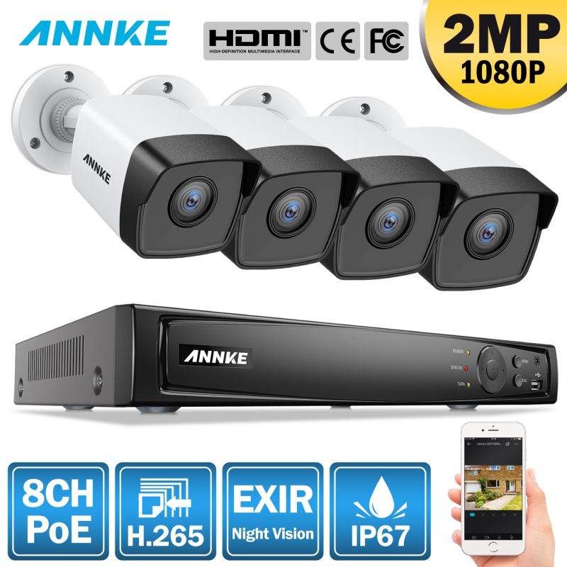 ANNKE 1080P HD PoE Network Video Security System, 8CH 4K Surveillance NVR with H.265 Video Compression,Weatherproof Cameras with EXIR LEDs 4 Camera - No HDD