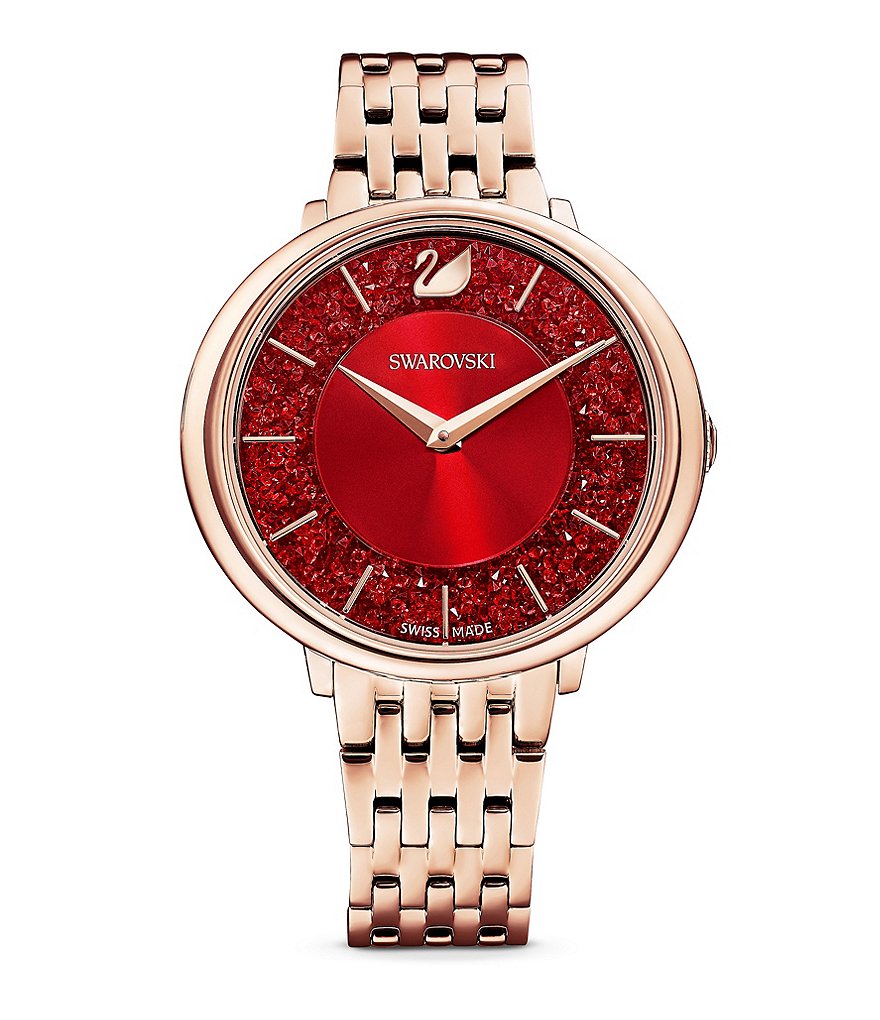 Swarovski Crystalline Chic Rose Gold With Red Dial Bracelet Watch