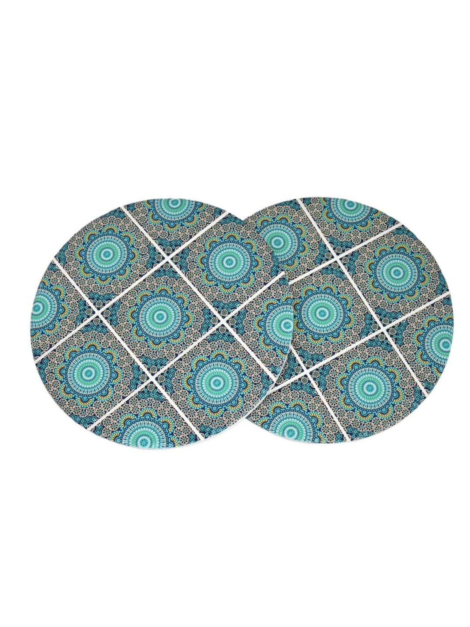TAYHAA Blue Ceramic Exquisite Printed Coasters - Set of 2