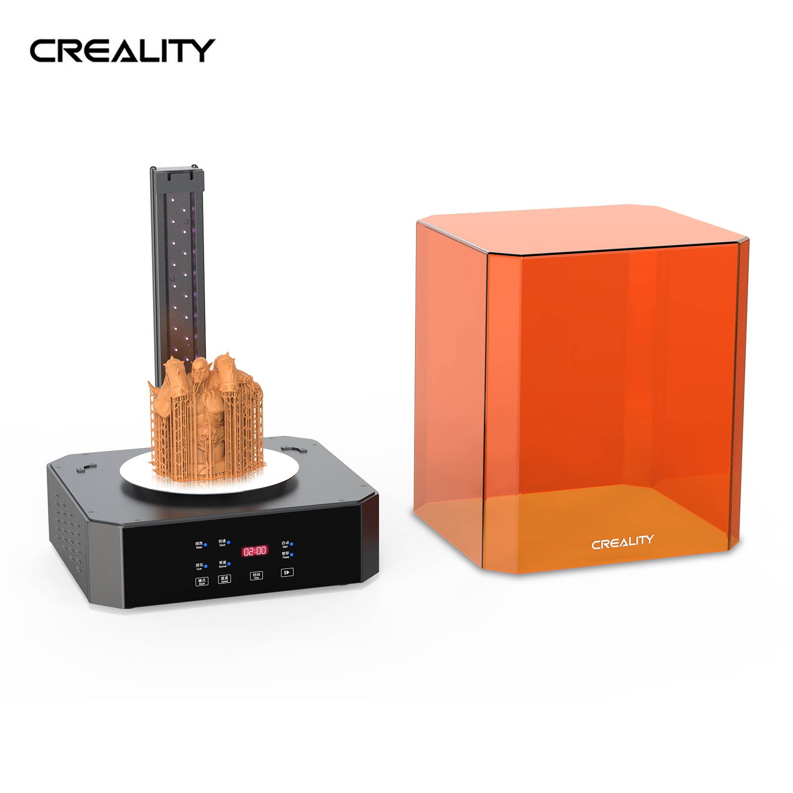 Original Creality UW-02 Washing and Curing Machine 2-in-1 for 3D Printers LCD SLA DLP Models Resin Dual-Band UV Light Source 360&deg; Rotatable Platform Adjustable Time & Speed 10.1inches Rotary Wash Cure