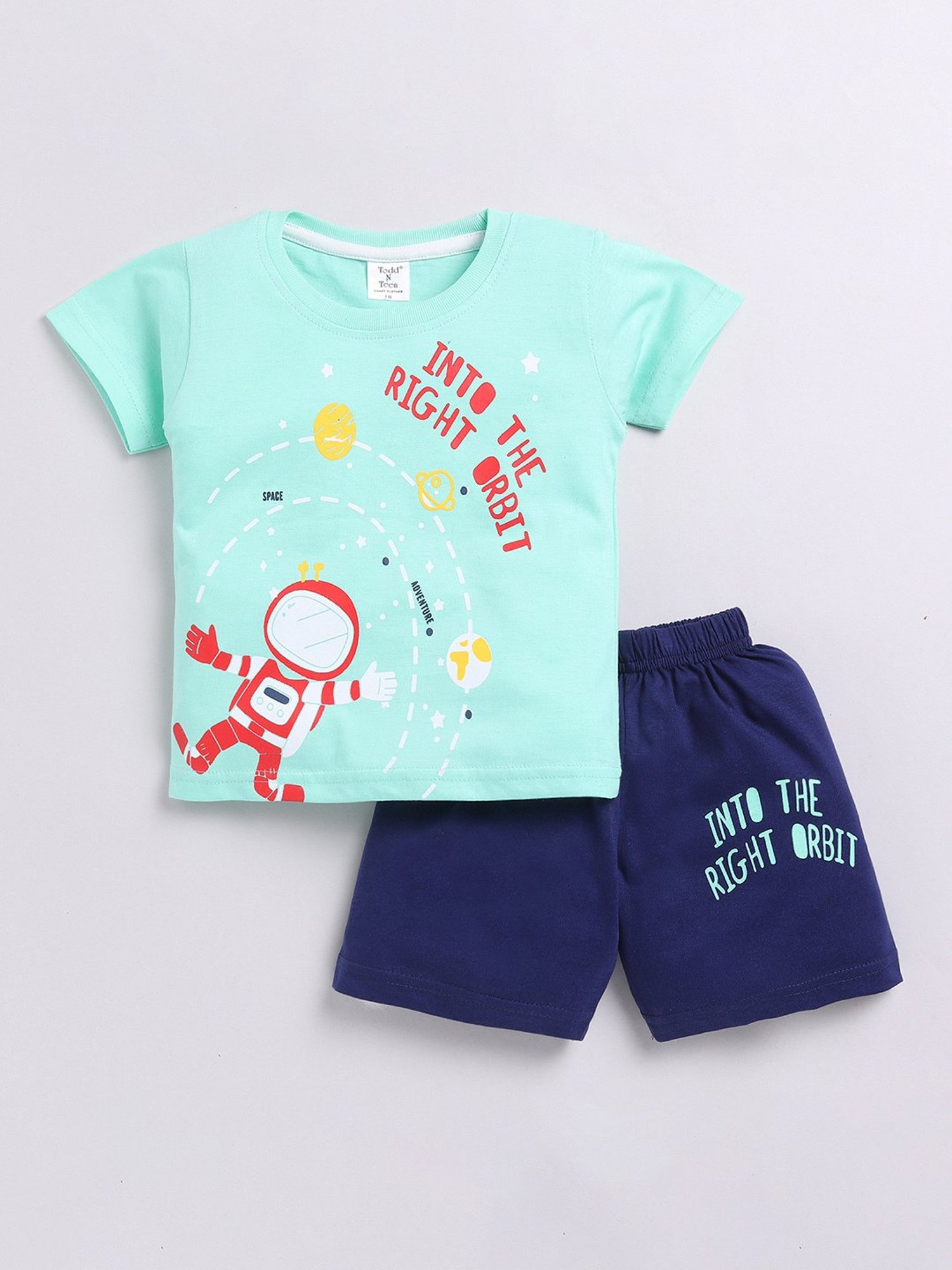 Todd N Teen Kids Green & Navy Printed T-Shirt with Shorts