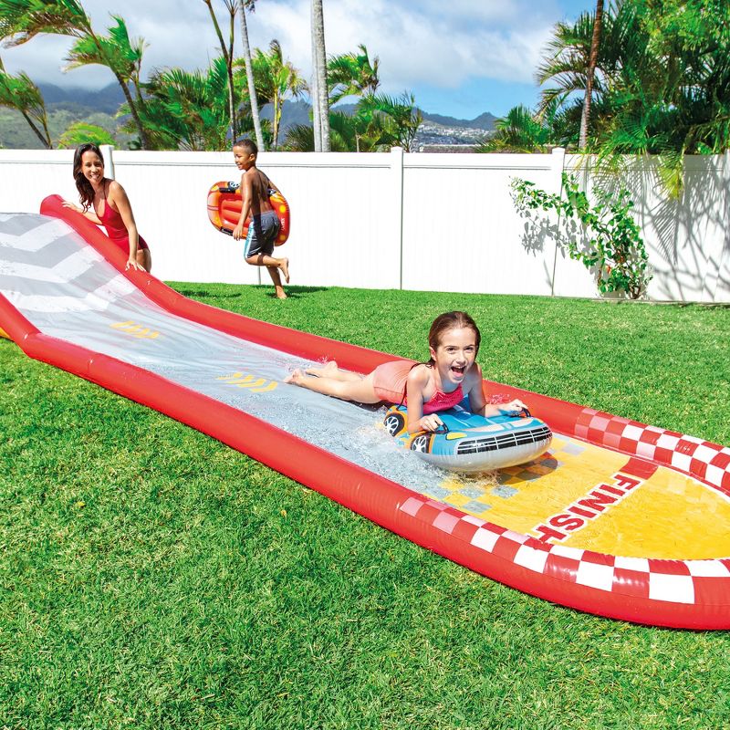Intex 57167EP 221 Inch Inflatable Racing Fun Outdoor Water Slide Track with 2 Surf Riders and Built-In Sprayer For Ages 6 and Up