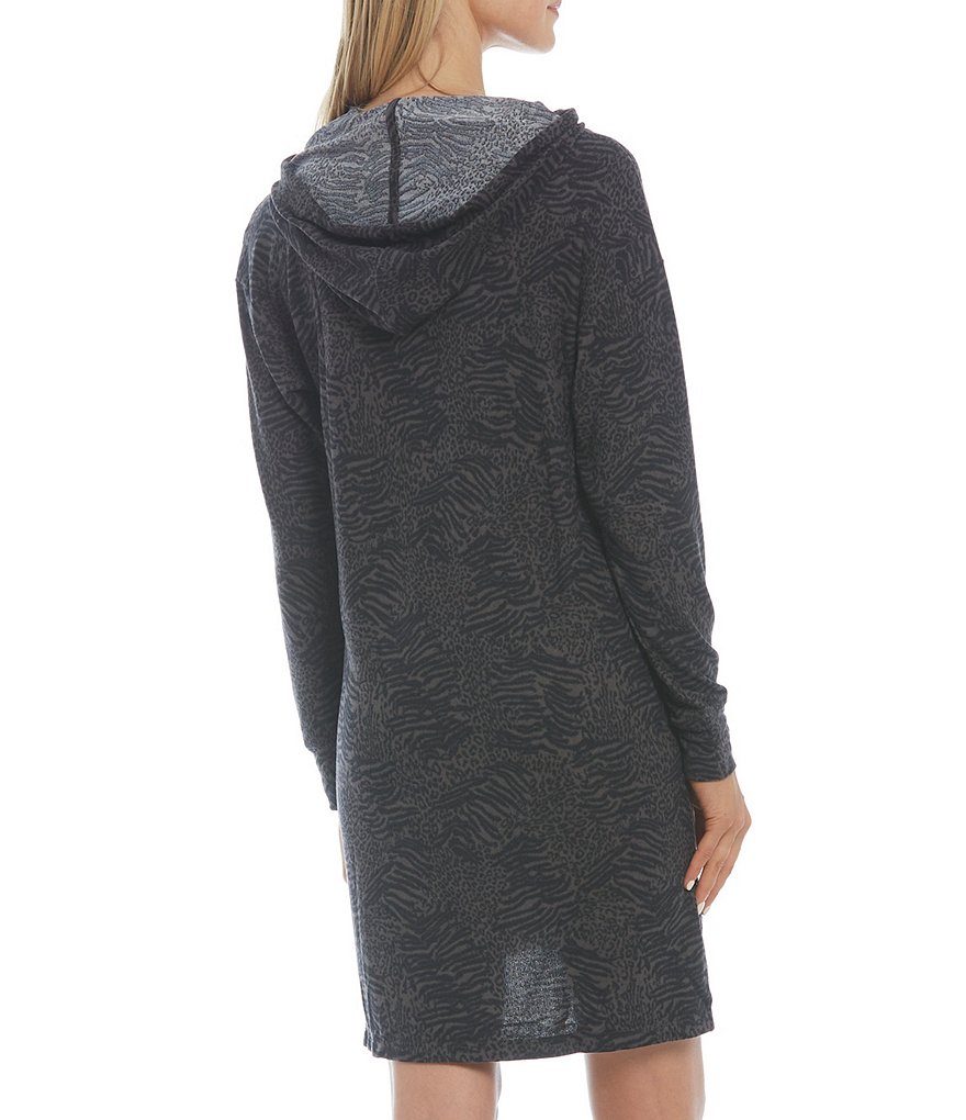 Jasmine & Ginger Zebra Print Brushed Knit Long Sleeve Hoodie Sleepshirt